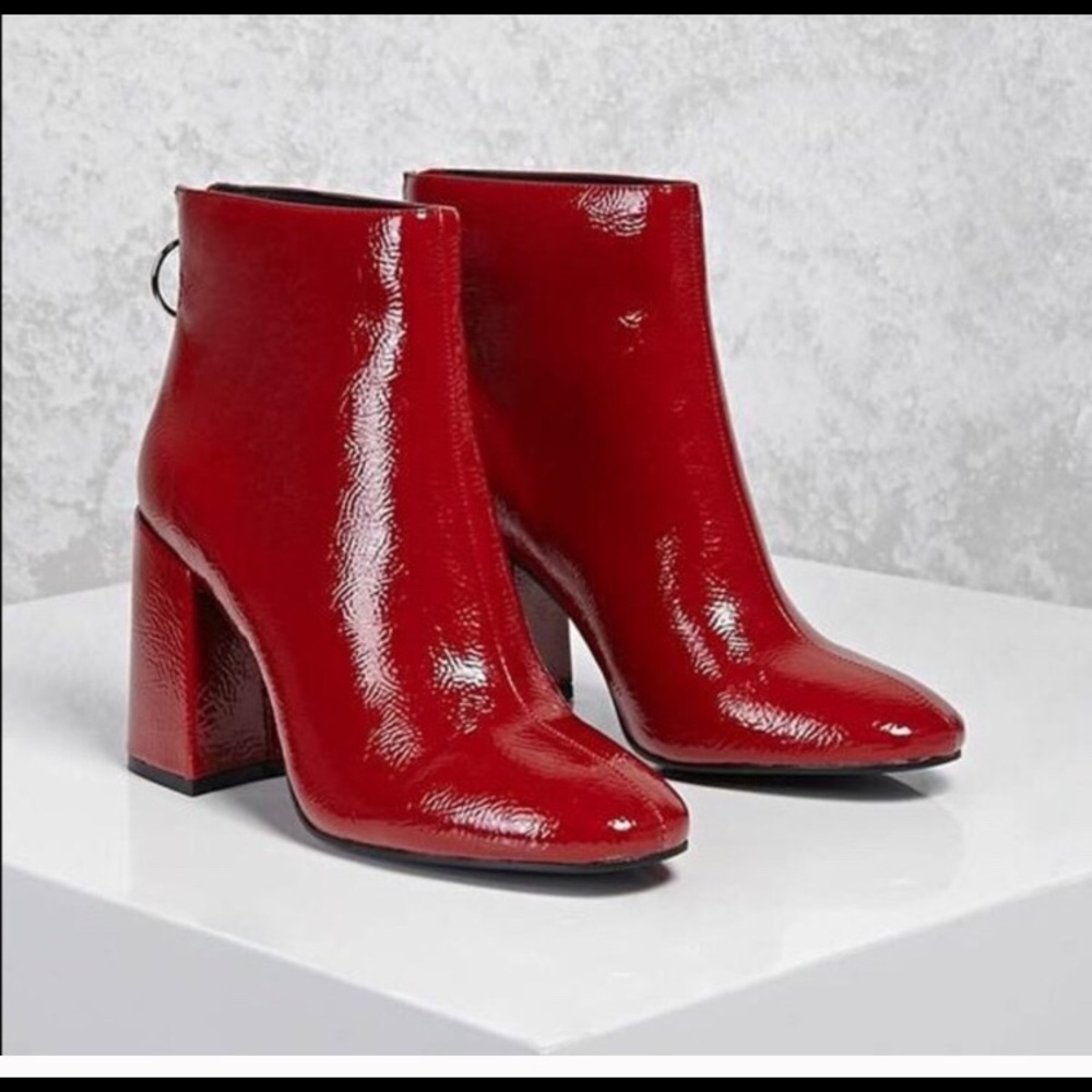 Forever 21 red faux patent leather bootie